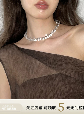 Bolero Shop原创设计白水晶项链不规则锁骨链颈链女珠链项链2025