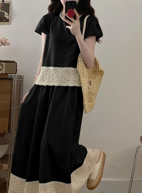 时尚韩系蕾丝花边短袖上衣半身裙女夏季气质法式显瘦套装大码女装