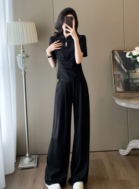 新中式套装女夏季新款国风时尚短袖气质减龄阔腿裤运动休闲两件套