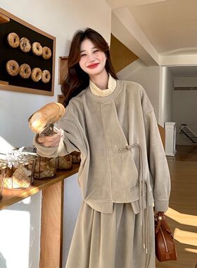 高领拉链红色加绒加厚连衣裙子女秋冬季圣诞新年过年战袍卫衣外套