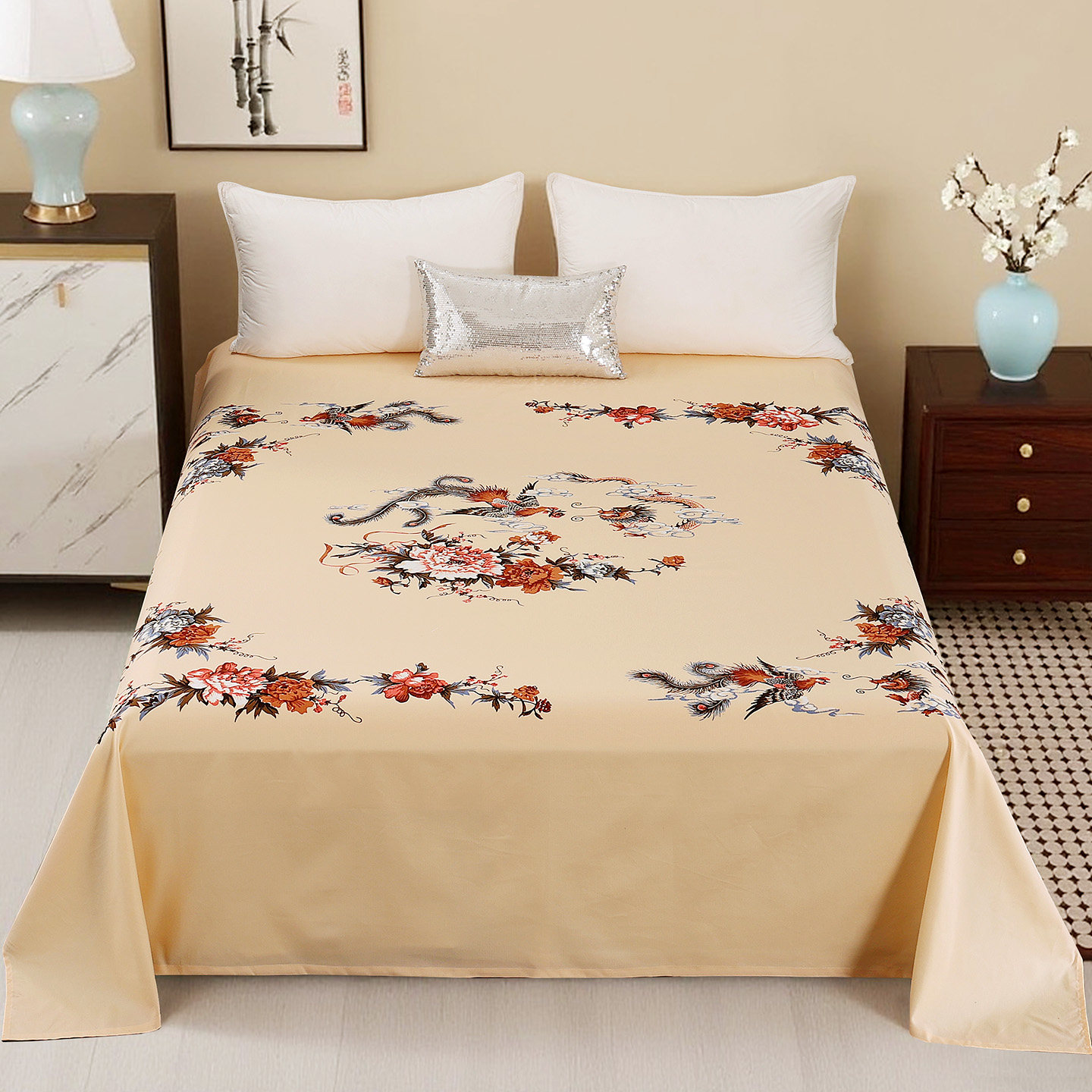 龙凤呈祥/民光家纺中式老床单全棉印花床单柔软亲肤床单床上用品,床上用品,床单,淘宝优惠券,粉丝福利购,淘宝优惠卷