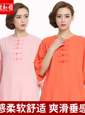 中服运动棉麻太极服女夏天太极拳练功服女短袖薄款太极服女夏季