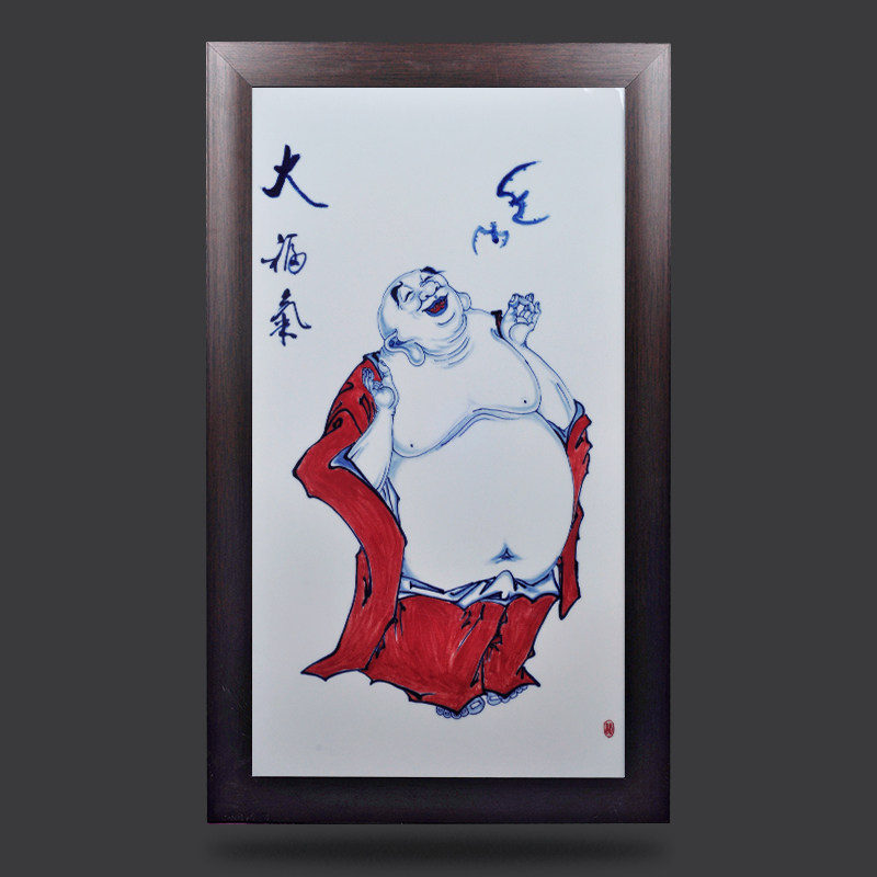 陶瓷板画手绘青花瓷片画实木仿古四条屏做旧挂画客厅餐厅酒店挂屏