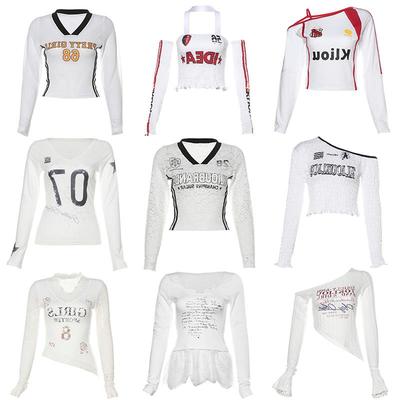 甜辣JAZZ长袖短款修身性感上衣女爵士舞女团风白色印花秋冬打歌服