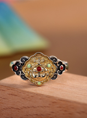 通体S925纯银雕刻扎基拉姆戒指时尚个性女款百搭个性开口指环