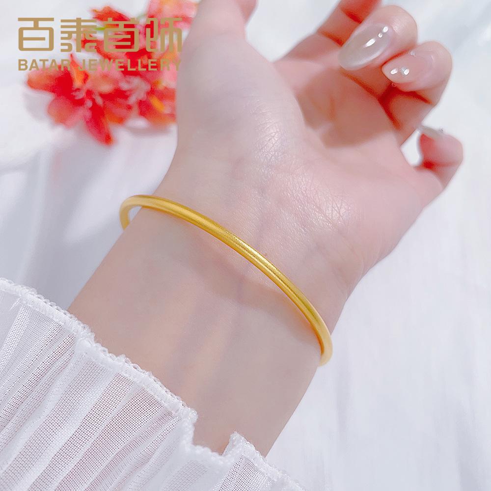 百泰首饰古法实心圆管固口黄金手镯素圈足金999镯子结婚金手环女