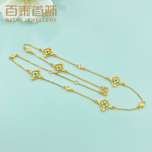 百泰首饰四瓣花黄金项链女毛衣链足金999五花珐琅套链颈链锁骨链