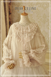 DearCeline 繁花 拉夫领剪花雪纺灯笼袖荷叶领百搭洛丽塔衬衣