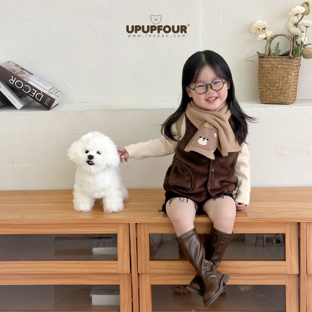 UPUPFOUR 수출 INS 곰 어린이 독일 벨벳 따뜻한 스카프  가을 겨울 스카프 소년과 소녀 방풍