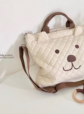 upupfour原创自制韩国ins手提单肩包多功能大容量绗缝刺绣妈咪包