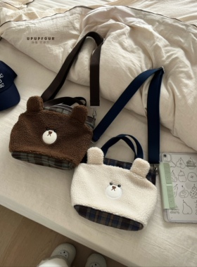 upupfour「奶茶小熊」韩国设计师原创卡通毛绒绒轻便单肩斜挎包