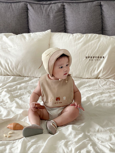 upupfour｜高定100%韩国进口纯棉新生婴儿宝宝口水巾宝宝围兜围嘴