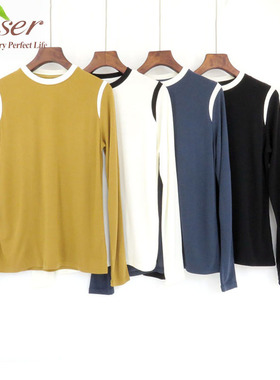 caser凯撒女士内衣50支馨思特拼色圆领上衣BK63-3169秋冬打底衫