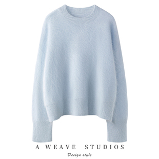 皇室拉绒2026新款 温柔慵懒风100%山羊绒套头毛衣女宽松通勤针织衫