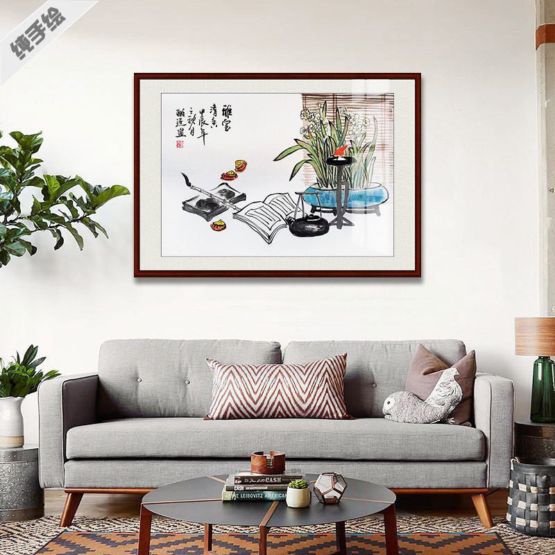 手绘国画牡丹花瓶画客厅办公室挂