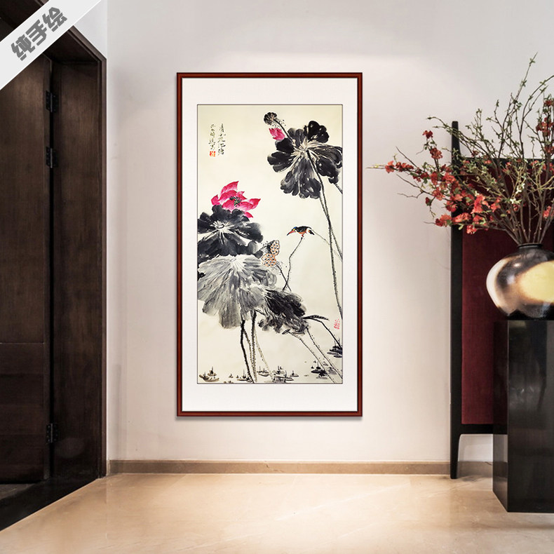醉迂纯手绘国画莲花鸟真迹字画精品客厅玄关仿古中堂写意水墨荷花