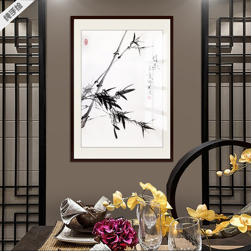 纯手绘手工国画花鸟真迹字画书画书房麻雀小品玄关配电箱水墨竹子