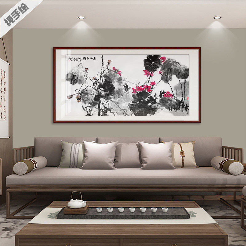 纯手绘国画大幅风水水墨真迹客厅办公室装饰莲花荷花精品爱莲说