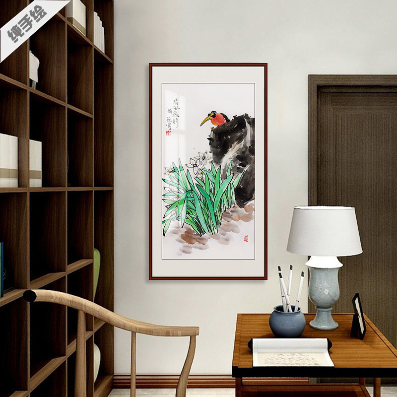 手绘国画玄关竖幅花鸟真迹字画