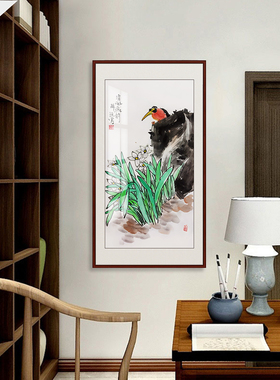 手绘国画玄关竖幅花鸟真迹字画
