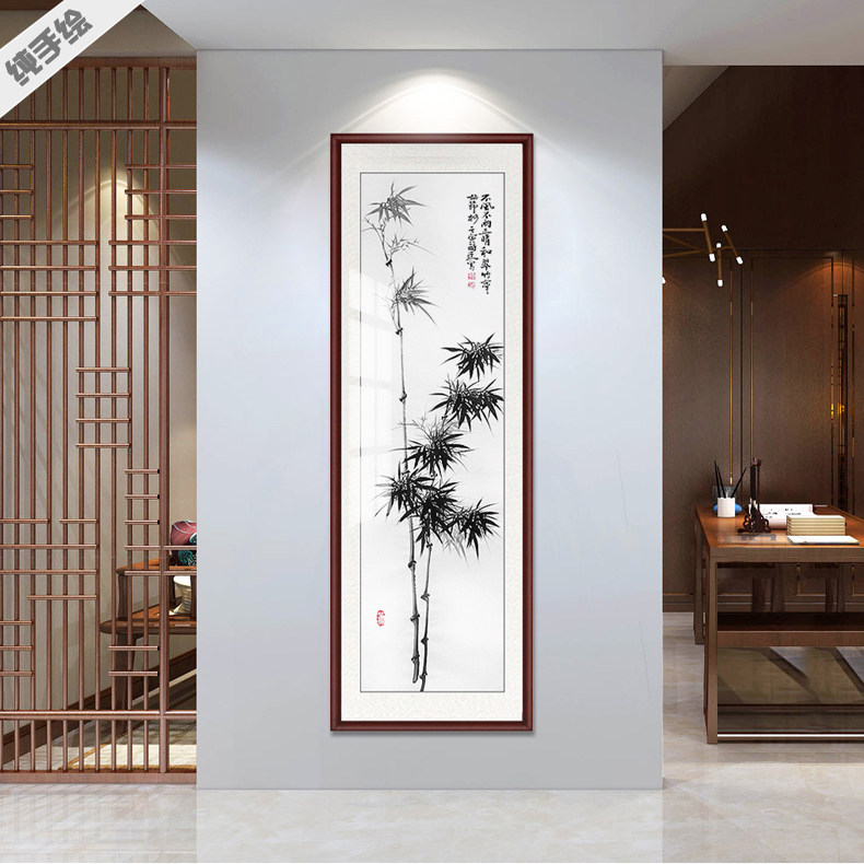 纯手绘手工国画花鸟真迹字画书画办公室玄关过道装饰条屏条幅墨竹