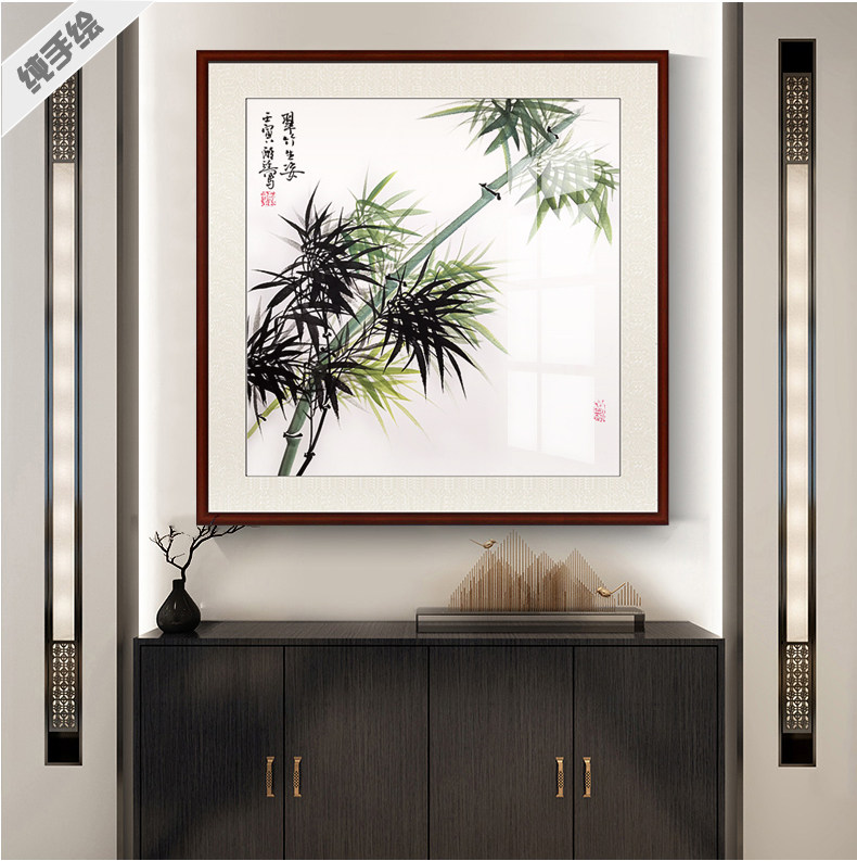 纯手绘手工国画餐厅日式水墨竹子