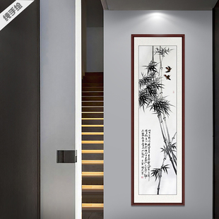 手绘国画客厅办公室挂画壁画条屏竖幅写意水墨竹子清风正气竹石图