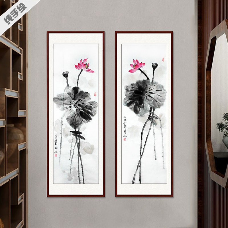 国画花鸟真迹字画客厅玄关荷花