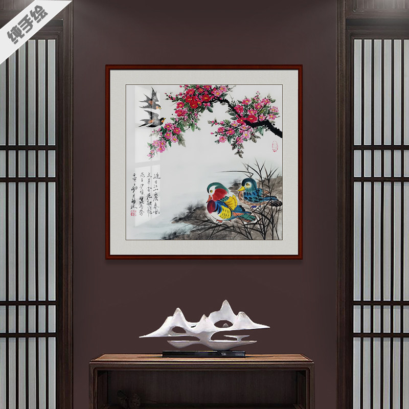 酒店宾馆镜框装裱玉兰手绘国画