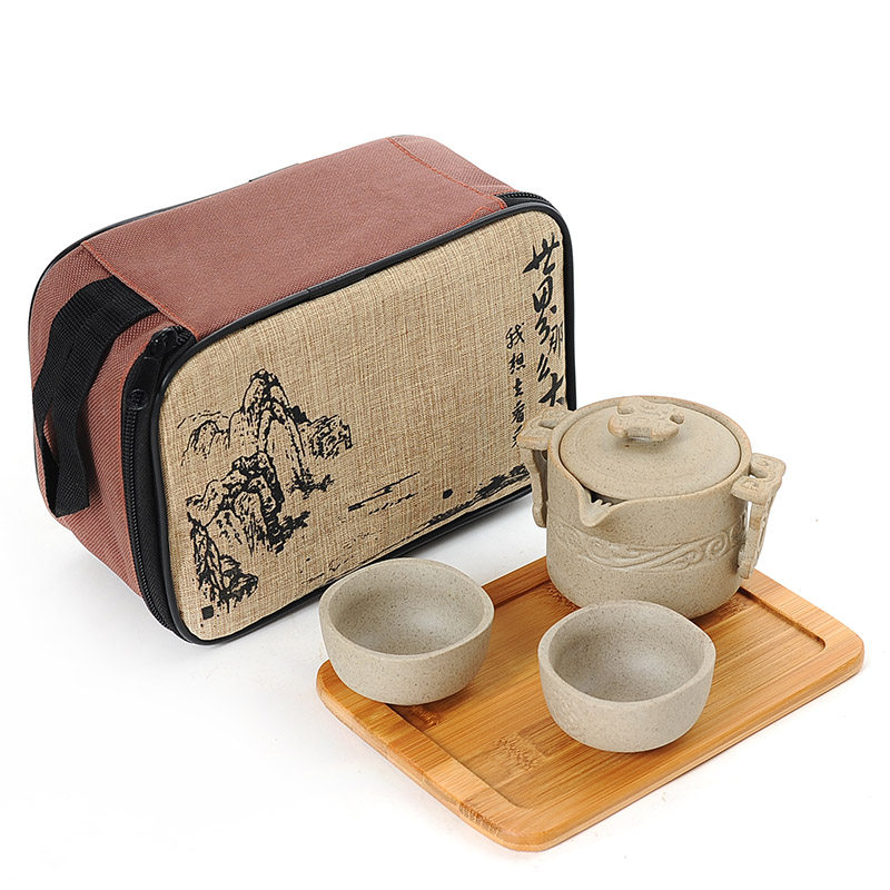 粗陶一壶两杯户外车载 便携包旅行茶具套装 陶瓷功夫茶具茶杯茶壶|msdalam kategori pinggan mangkuk, set teh, Kung Fu teh - dari Buy2taobao.com untuk memberikan perkhidmatan ejen Taobao profesional membeli