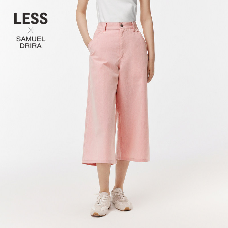 【LESSxSamuel】高腰粉色阔腿宽松显瘦复古休闲七分裤女2