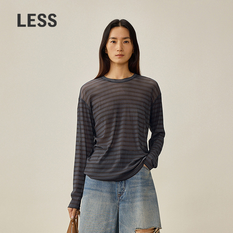 【商场同款】LESS2026秋新条纹宽松薄款长袖T恤皮肤衣女2Q7117280