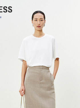 LESS夏季收腰设计感短袖T恤女全棉圆领休闲时尚上衣女2P6111820