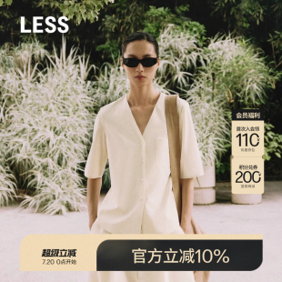 衬衣女宽松垂感V领衬衫 LESS春夏简约休闲含绵羊毛短袖 2O5214360