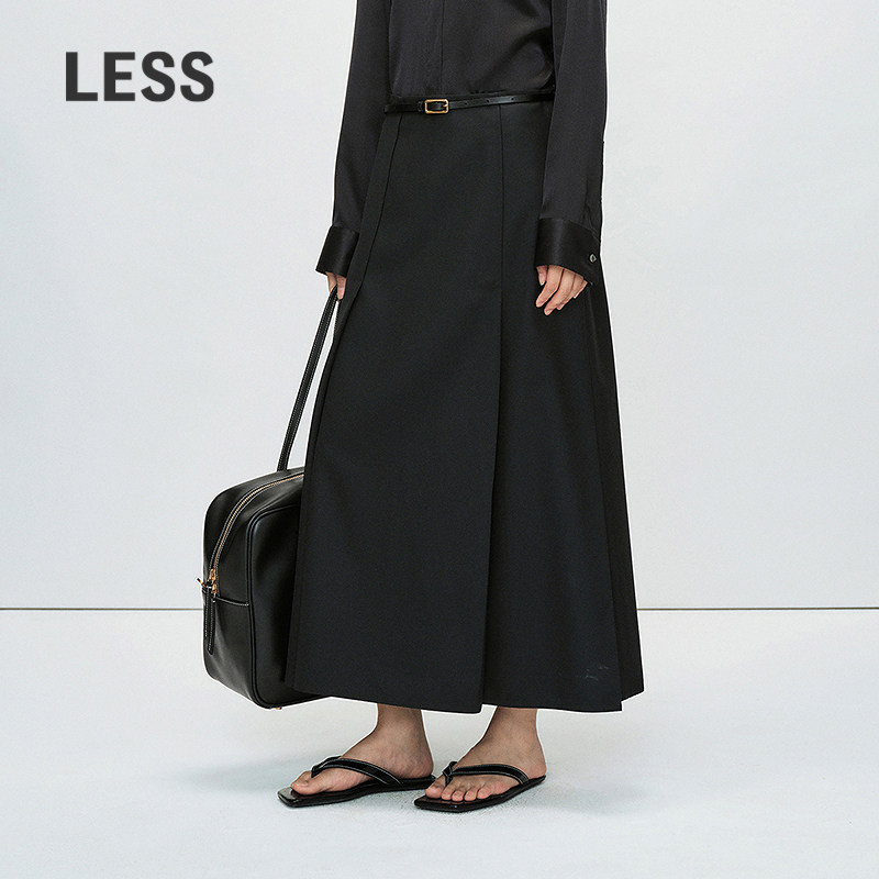 LESS夏休闲含绵羊毛腰裙休闲不对称宽松直筒长款半身裙2P4D2