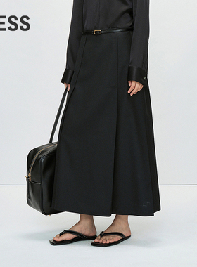 LESS夏休闲含绵羊毛腰裙休闲不对称宽松直筒长款半身裙2P4D2450H