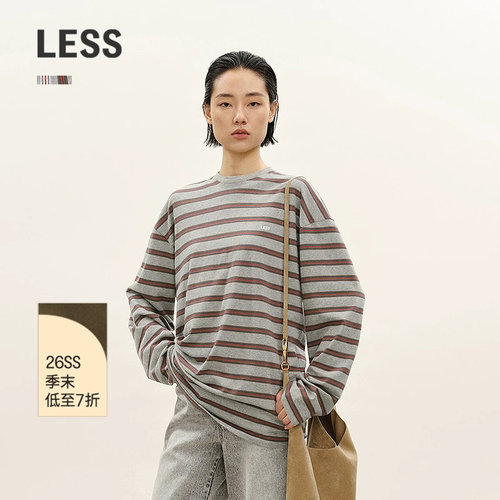 【商场同款】LESS2026年春新款长款宽松含棉圆领长袖T恤2Q2113370