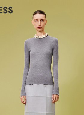 LESS绵羊毛针织衫女简约百搭圆领修身气质打底内搭上衣2O1310620