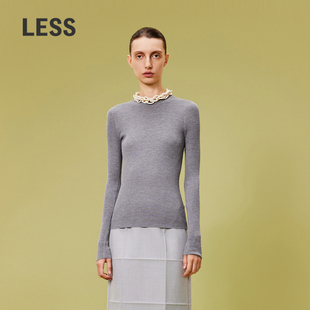 LESS绵羊毛针织衫 气质打底内搭上衣2O1310620 女简约百搭圆领修身