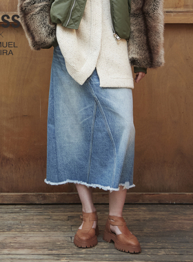 【LESSxSamuel】春秋腰裙女简约休闲牛仔半身裙2N0D10230