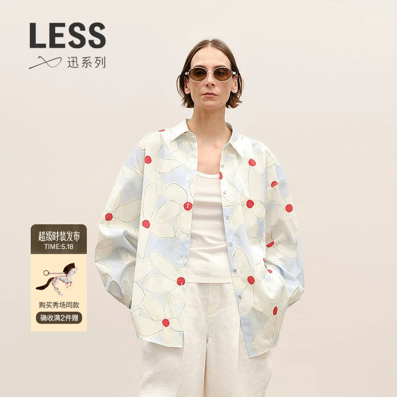 【商场同款/XUN系列】LESS2026夏新款全棉印花直筒衬衫2