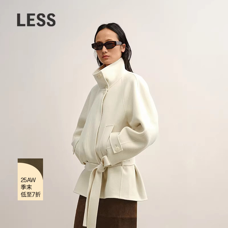 【商场同款】LESS2025年秋新款系带含羊绒双面呢大衣女2P9