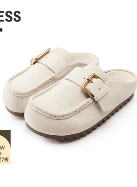 【商场同款】LESS2025秋新款厚底乐福鞋女复古半拖单鞋3P9M10290