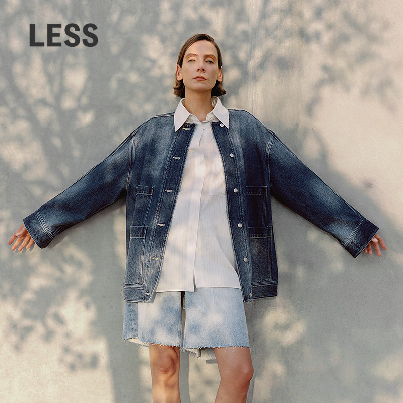 LESS春复古口袋工装夹克通勤时尚舒适水洗牛仔外套女2P2612