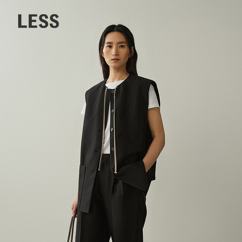 LESS抽绳中长无袖马甲