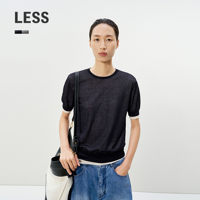 LESS新款T恤女短袖套头针织衫