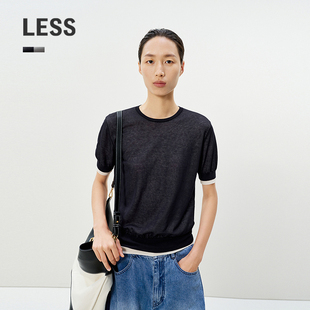 优雅套头针织衫 毛衫 女2P4311220 圆领撞色打底内搭短袖 LESS夏薄款