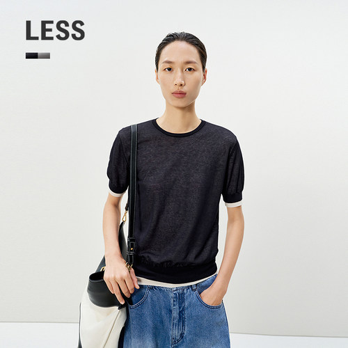 LESS新款T恤女短袖套头针织衫