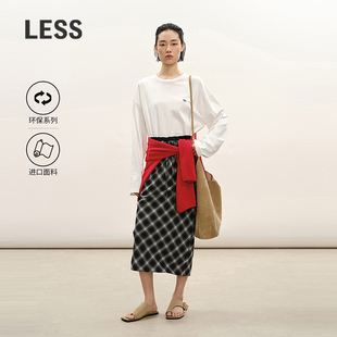 艺术格纹开叉直筒半身裙2Q1D15730 LESS2026春新款 商场同款