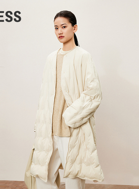 LESS冬连帽可拆卸长款宽松羽绒衣时尚大围巾帽羽绒服女2O9C11410